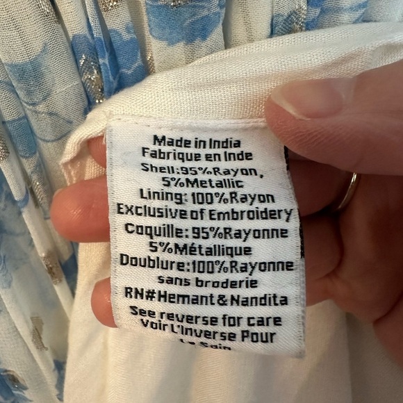 Hemant & Nandita Caleb Maxi Dress Blue White Dolman Sleeves Tiered Small S - Picture 14 of 16